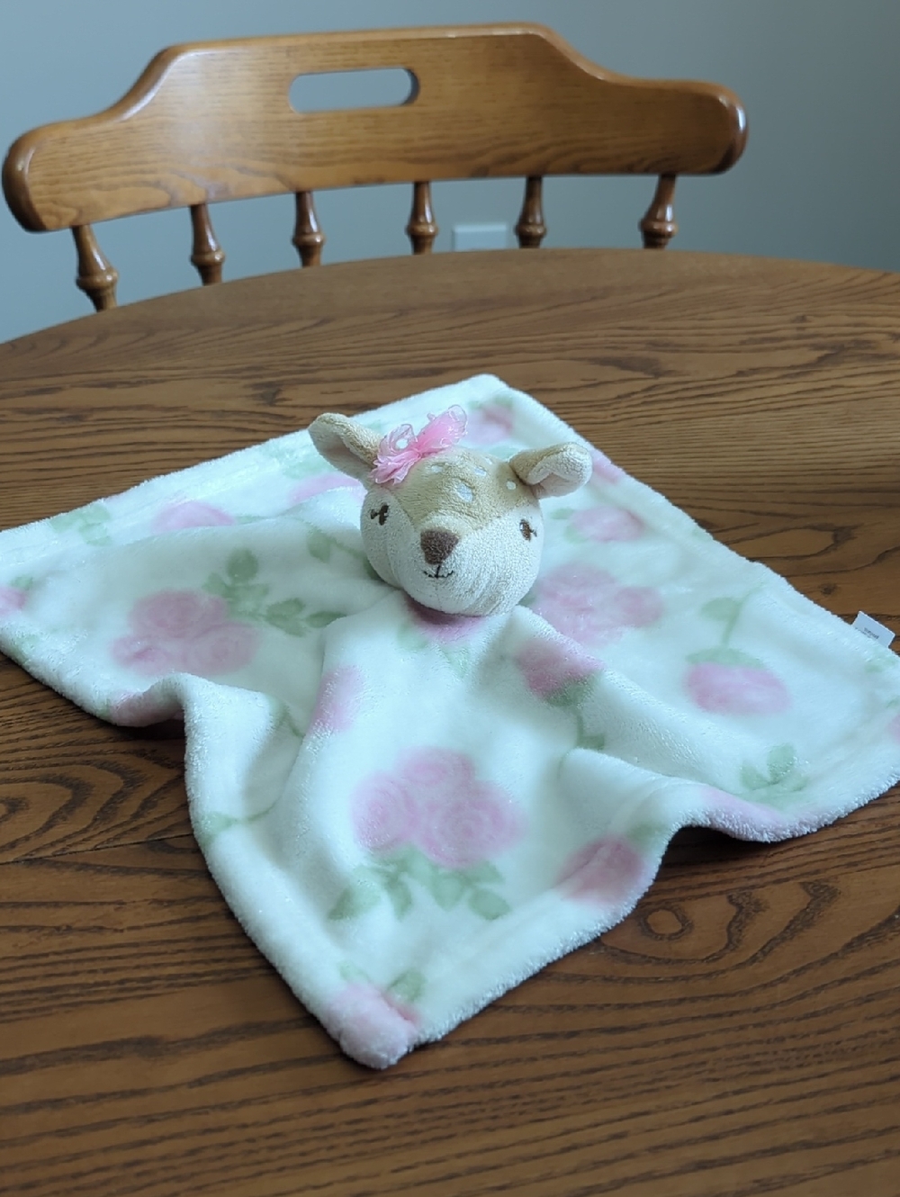 Plush Doe Deer Fawn Security Blanket - Pink Floral. Plush Lovey.